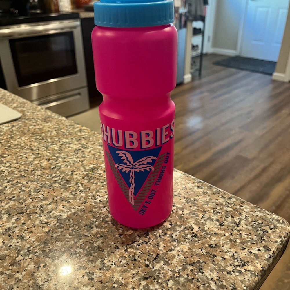 Chubbies Pink Squeeze Water Bottle with Blue Lid